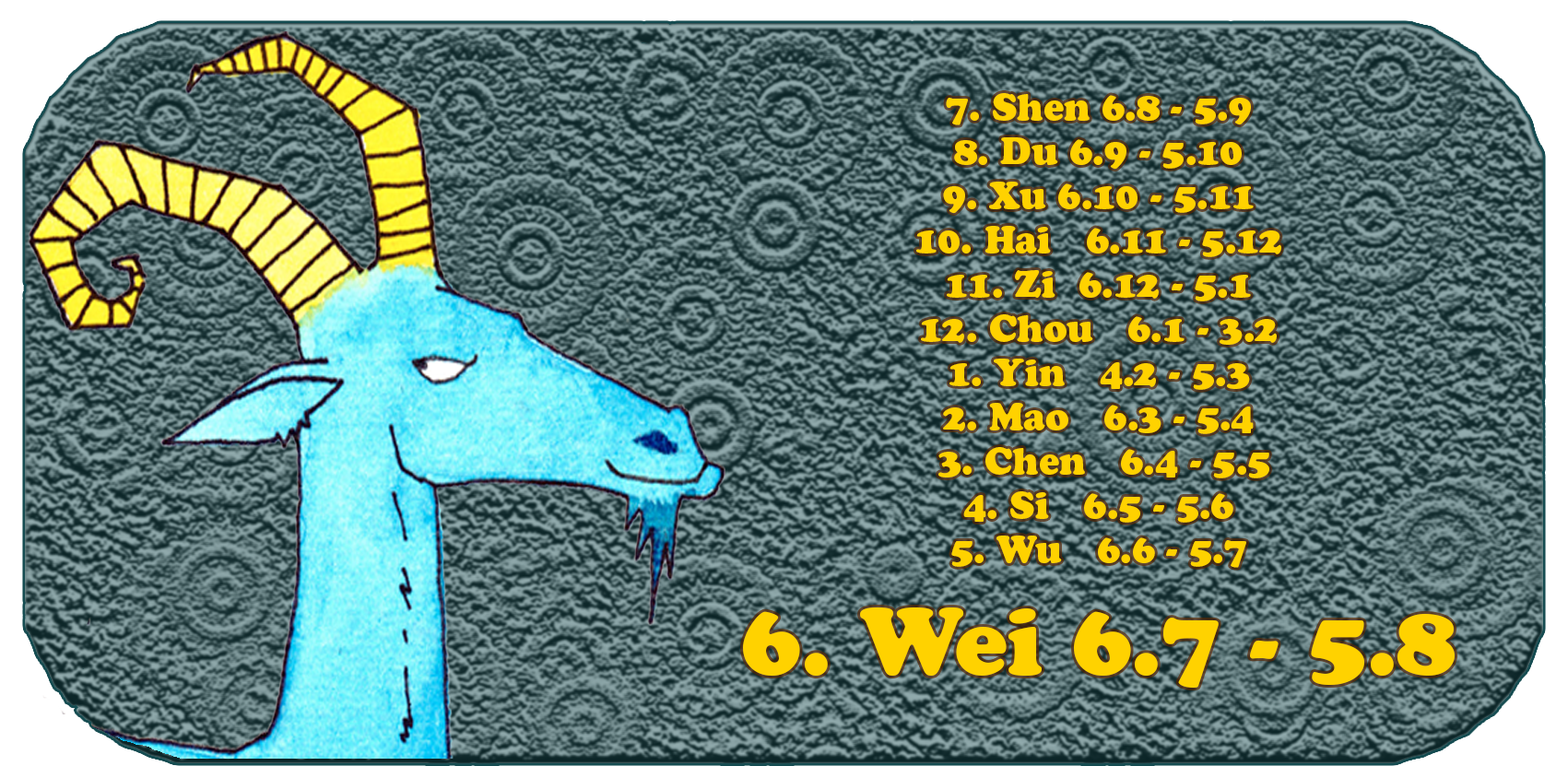 Zodíaco chino | Los doce animales chinos | Cabra, julio, mes 6, Wei