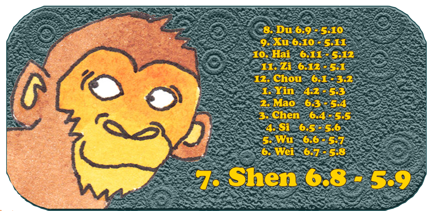 Zodíaco chino | Los doce animales chinos | Mono, enero, mes 7 Shen